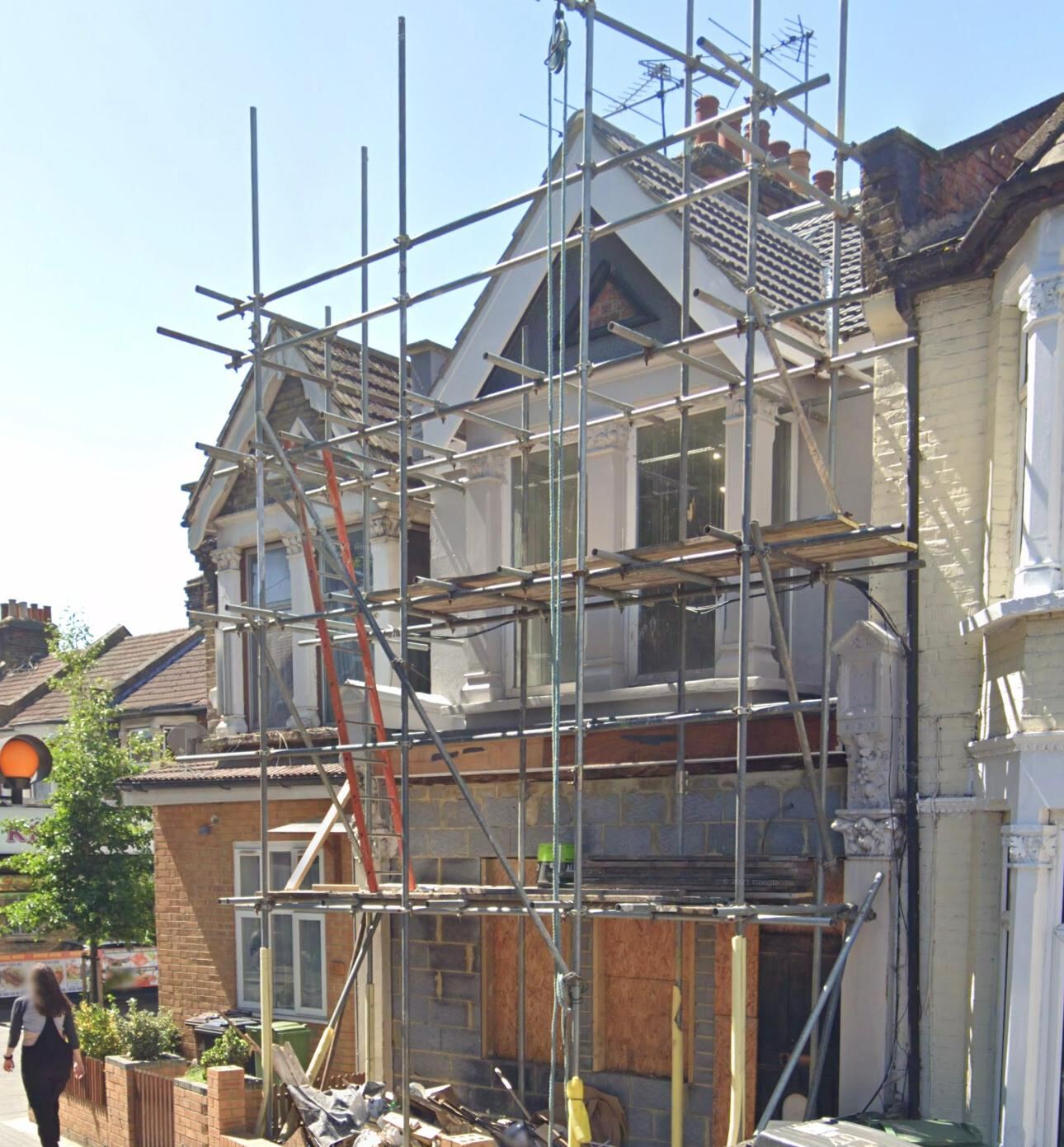 During Redwood renovation with scaffolding and structural works